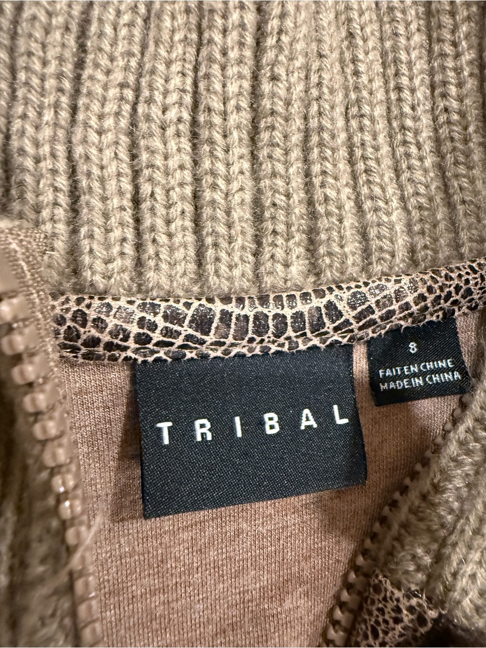 Tribal Faux Fur Zip Front Jacket | Textured Knit | Size 8